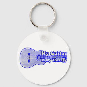 My guitar is my therapy. vintage blue guitar key ring