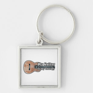 My guitar is my therapy. vintage brown guitar key ring