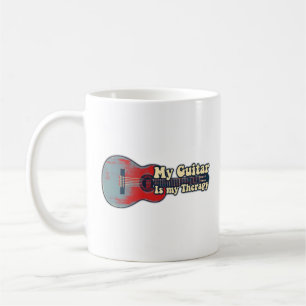 My guitar is my therapy. vintage red and blue coffee mug