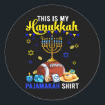 My Hanukkah Pajama Shirt Football Player Jewish Me Classic Round Sticker<br><div class="desc">My Hanukkah Pajama Shirt Football Player Jewish Menorah</div>
