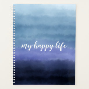 My Happy Life Quote Modern Blue Purple Watercolor Planner