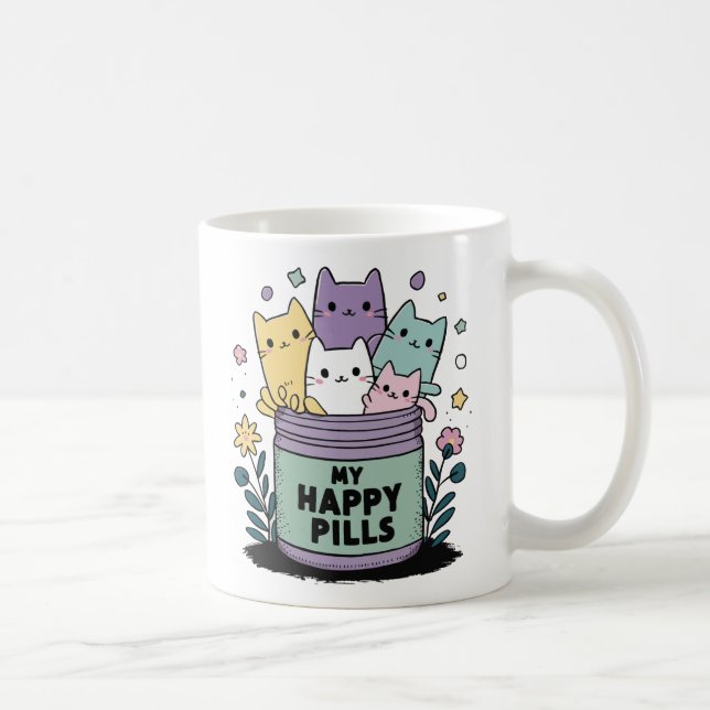 My Happy Pills Cat Funny Cute Kawaii Antidressant Coffee Mug (Right)