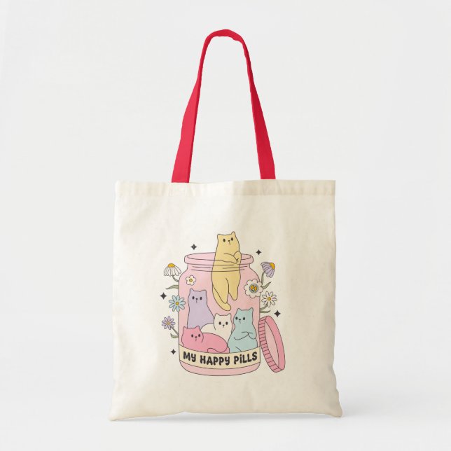 My Happy Pills Cute Colourful Cats  Tote Bag (Front)