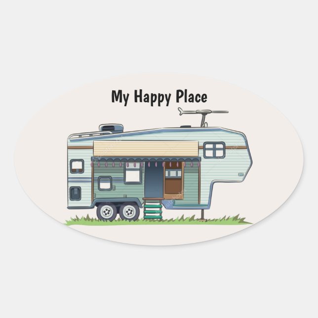 My Happy Place 5th Wheel Trailer Oval Sticker (Front)