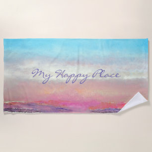 My Happy Place Beach Pastel Sunset Beach Towel