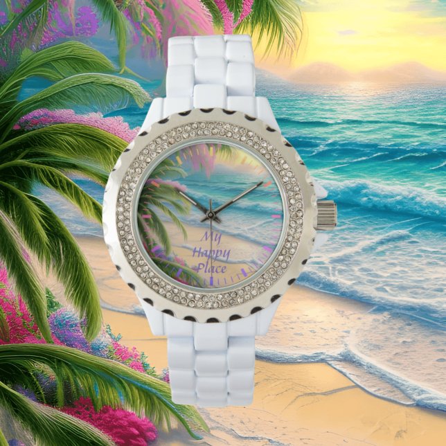 My Happy Place Beach Rhinestone on White Watch (Creator Uploaded)