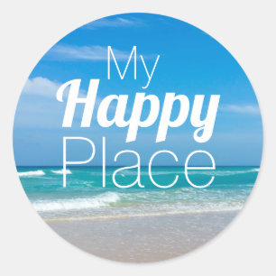My Happy Place Beautiful Beach Round Sticker