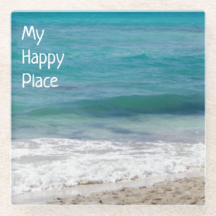 My Happy Place Caribbean Sea Glass Coaster