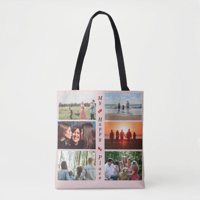 My Happy Place Customisable Family Photo 6 Picture Tote Bag (Front)
