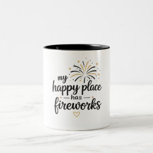 My Happy Place Has Fireworks Two-Tone Coffee Mug