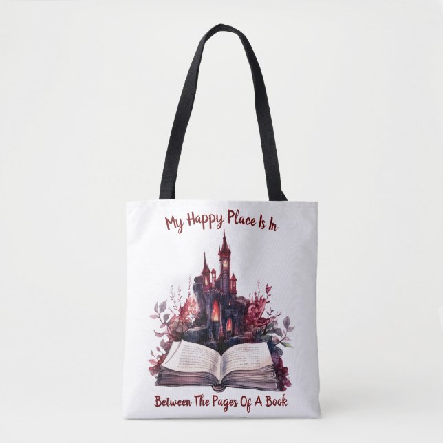 My Happy Place Is Between The Pages Of A Book Tote Bag (Front)