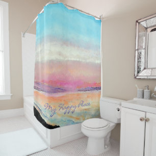 My Happy Place Pastel Beach Sunset Shower Curtain