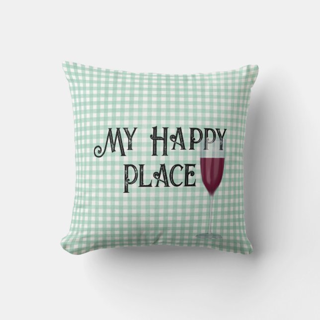 My Happy Place Text and Red Wine Cushion (Front)
