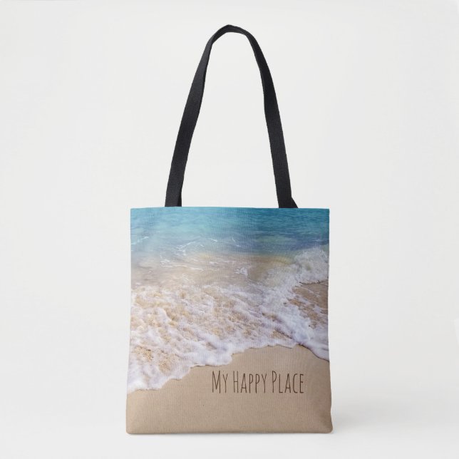 My Happy Place-turquoise ocean and beach Tote Bag (Front)