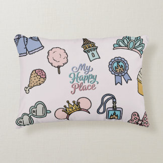 My Happy Place Whimsical Theme Park Vacation Icons Decorative Cushion