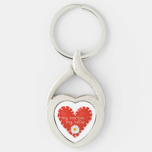 My Hartjie My Liefie Applique Heart and Daisy Key Ring (Front)