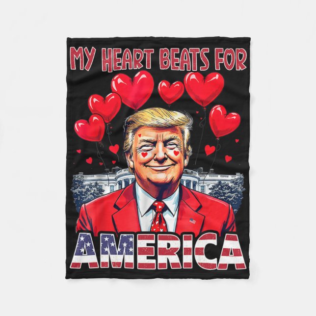 My Heart Beats For America Trump Valentine's Day U Fleece Blanket (Front)