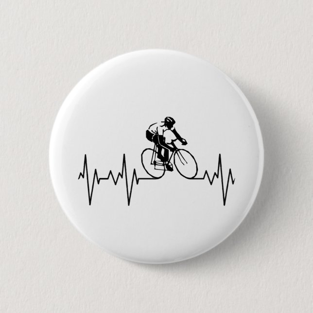 My Heart Beats For Cycling. 6 Cm Round Badge (Front)
