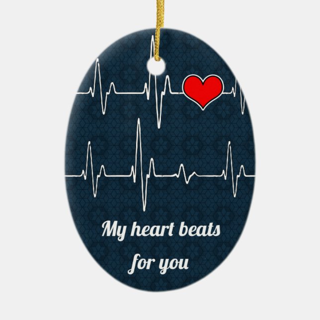 My heart beats for you and ECG Ceramic Tree Decoration (Front)