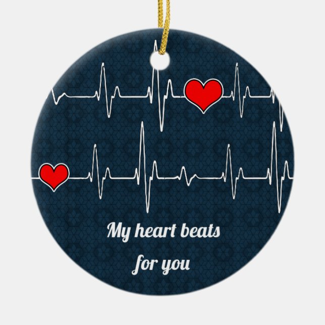 My heart beats for you and ECG Ceramic Tree Decoration (Front)