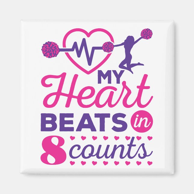 My Heart Beats in 8 Counts Cheerleading Cheer Magnet (Front)