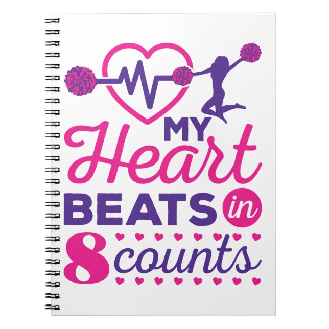 My Heart Beats in 8 Counts Cheerleading Cheer Notebook (Front)
