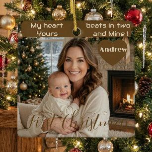 My Heart Beats in Two Baby's First Christmas Mum Ceramic Ornament