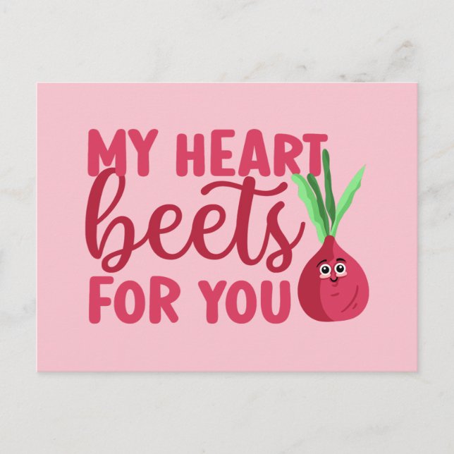My Heart Beets For You Cute Funny Valentine's Day Postcard (Front)