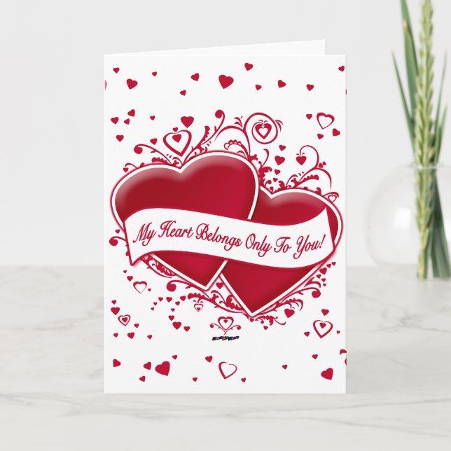 My Heart Belongs Only To You! Red Hearts Holiday Card (Front)