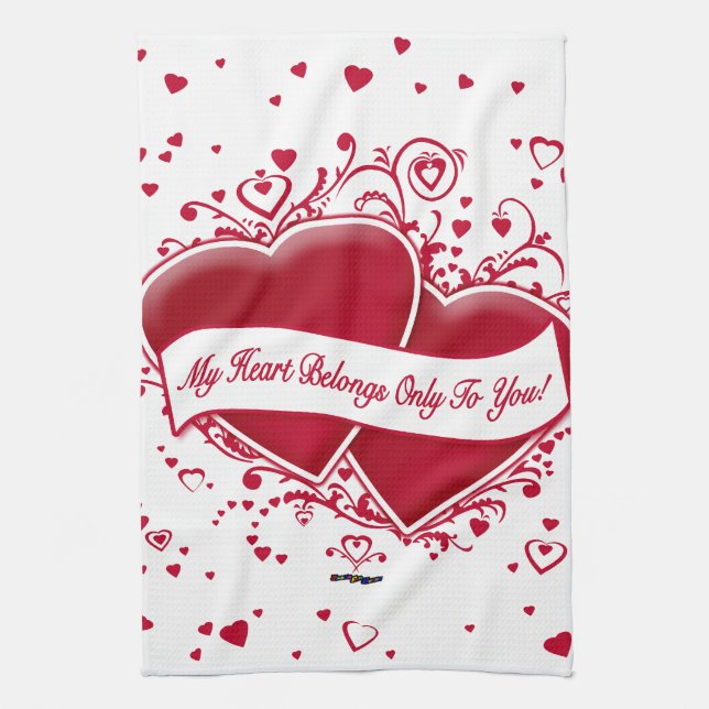 My Heart Belongs Only To You! Red Hearts Tea Towel (Vertical)