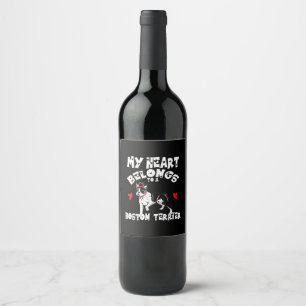 My Heart Belongs To a Boston Terrier Headband Wine Label