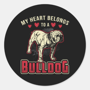 My Heart Belongs To A Bulldog Dog Vintage Funny Classic Round Sticker
