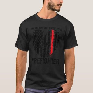 My Heart Belongs To A Firefighter Fire Fireplace T-Shirt