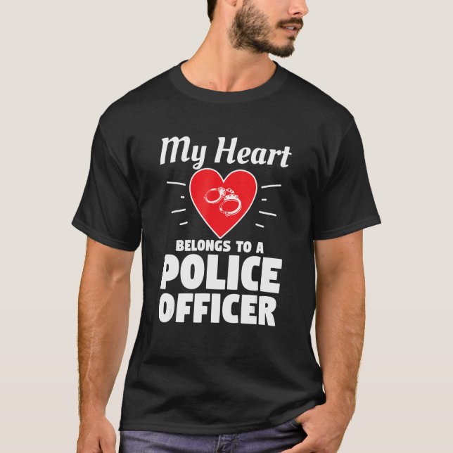 My Heart Belongs To A Police Officer Wife Husband T-Shirt (Front)