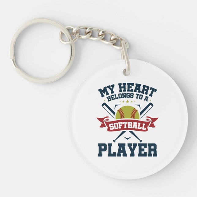 My Heart Belongs to a Softball Player Key Ring (Front)