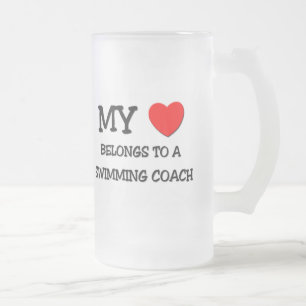 My Heart Belongs To A SWIMMING COACH Frosted Glass Beer Mug
