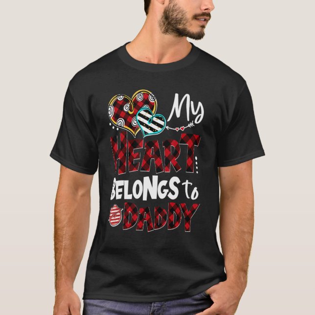 My Heart Belongs To Daddy Red Plaid Heart Valentin T-Shirt (Front)