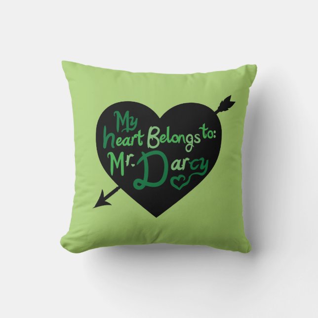 My Heart Belongs to Mr Darcy heart arrow pillow (Front)