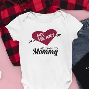 My heart belongs to Mummy white  with red heart Baby Bodysuit