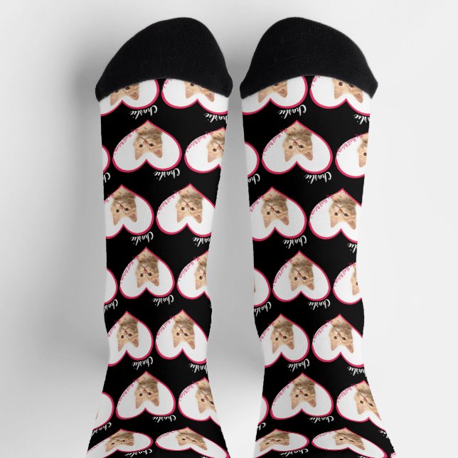 My Heart Belongs To Personalised Cat Photo & Name Socks (Top)