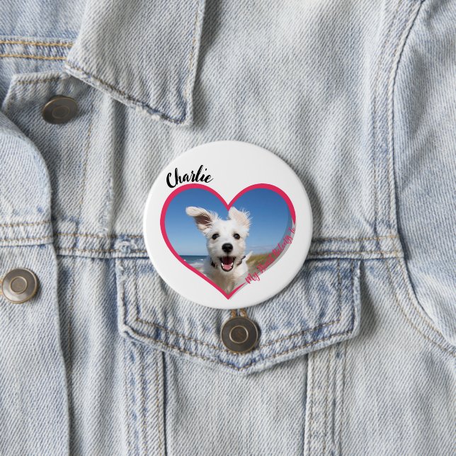 My Heart Belongs To Personalised Dog Photo & Name 7.5 Cm Round Badge (In Situ)