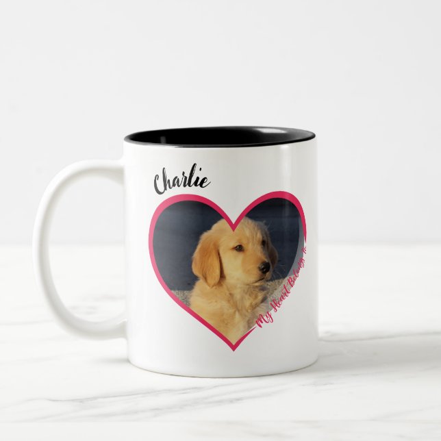 My Heart Belongs To Personalised Dog Photo & Name Two-Tone Coffee Mug (Left)