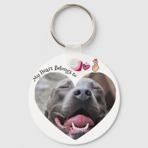 My Heart Belongs to Pitbull dog custom photo Key Ring