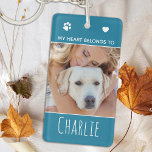 My Heart Belongs To Teal Photo Dog Mum Key Ring<br><div class="desc">Carry your pet with you everywhere you go with this custom pet photo keychain ! A must have for every dog lover, dog mum and dog dad ! Quote: My Heart Belongs To ... Personalise wth your dog's favourite photos and name. COPYRIGHT © 2020 Judy Burrows, Black Dog Art -...</div>