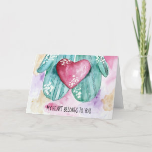 My heart belongs to you Valentine Watercolor Cute Holiday Card