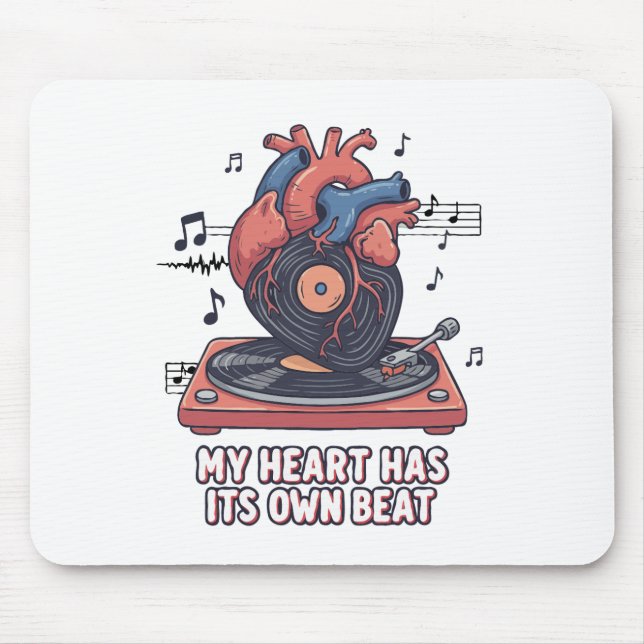 "My Heart Has Its Own Beat" Funny Vinyl Record  Mouse Mat (Front)