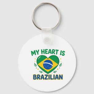 My Heart Is Brazilian Cute Patriotic Design Key Ring