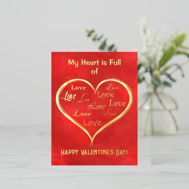 My Heart is Full of Love, Valentine Foil Invitation Postcard (Standing Front)