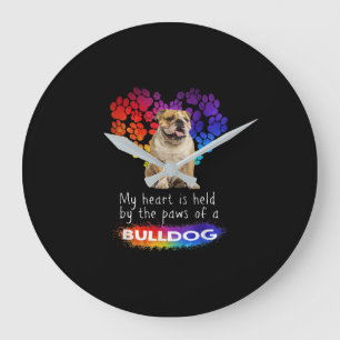 My Heart Is Held By The Paws Of A Bulldog Large Clock