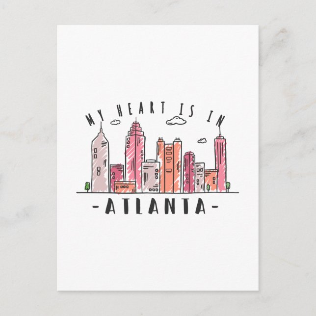 My Heart is In ATLANTA Love USA -Handdrawn Skyline Postcard (Front)